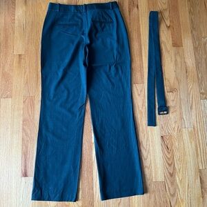 Theory Belted Wool Straight Leg Trousers Dress Pants Dark Green Blue - Size 6